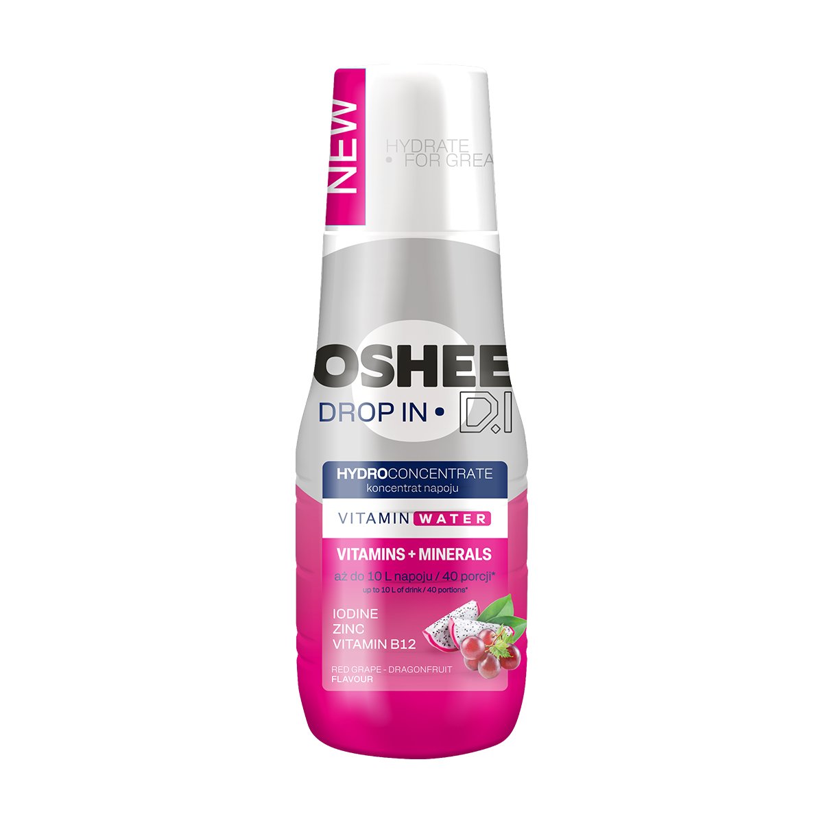 OSHEE Drop In hydrokoncentrat witaminy i minerały czerwone winogrona i dragonfruit 500 ml