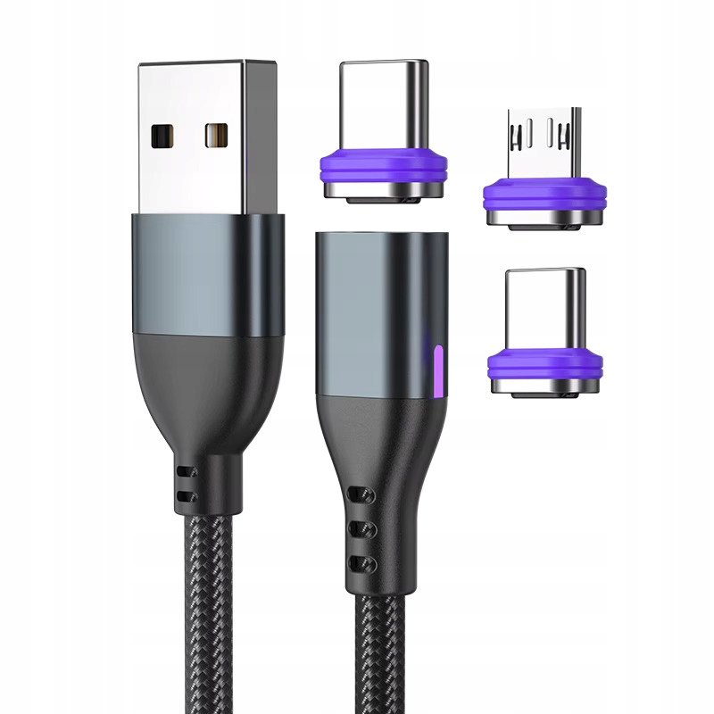 Kabel Magnetyczny 2 Metry Długi Szybkie Ładowanie 3A Usb C Usb A