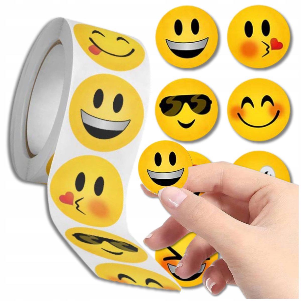 Naklejki Emoji Kolorowe Na Rolce 500 szt. Emotki DIY Dla Dzieci MOTYWACYJNE