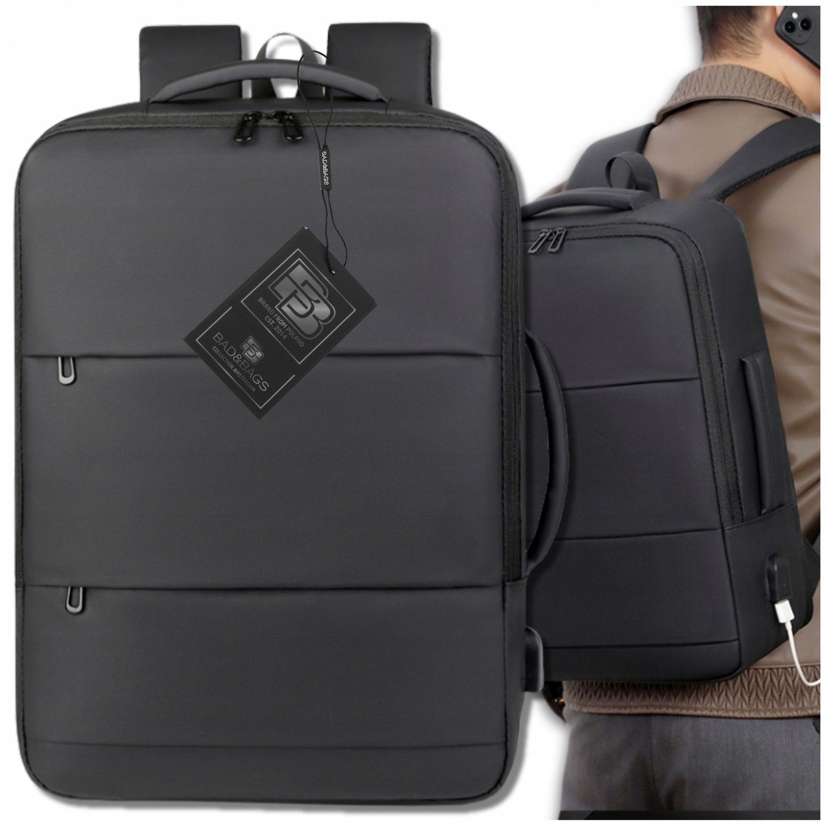 Plecak Biznesowy Kabinowy PODRÓŻNY Czarny Do Samolotu Bagaż Podręczny USB