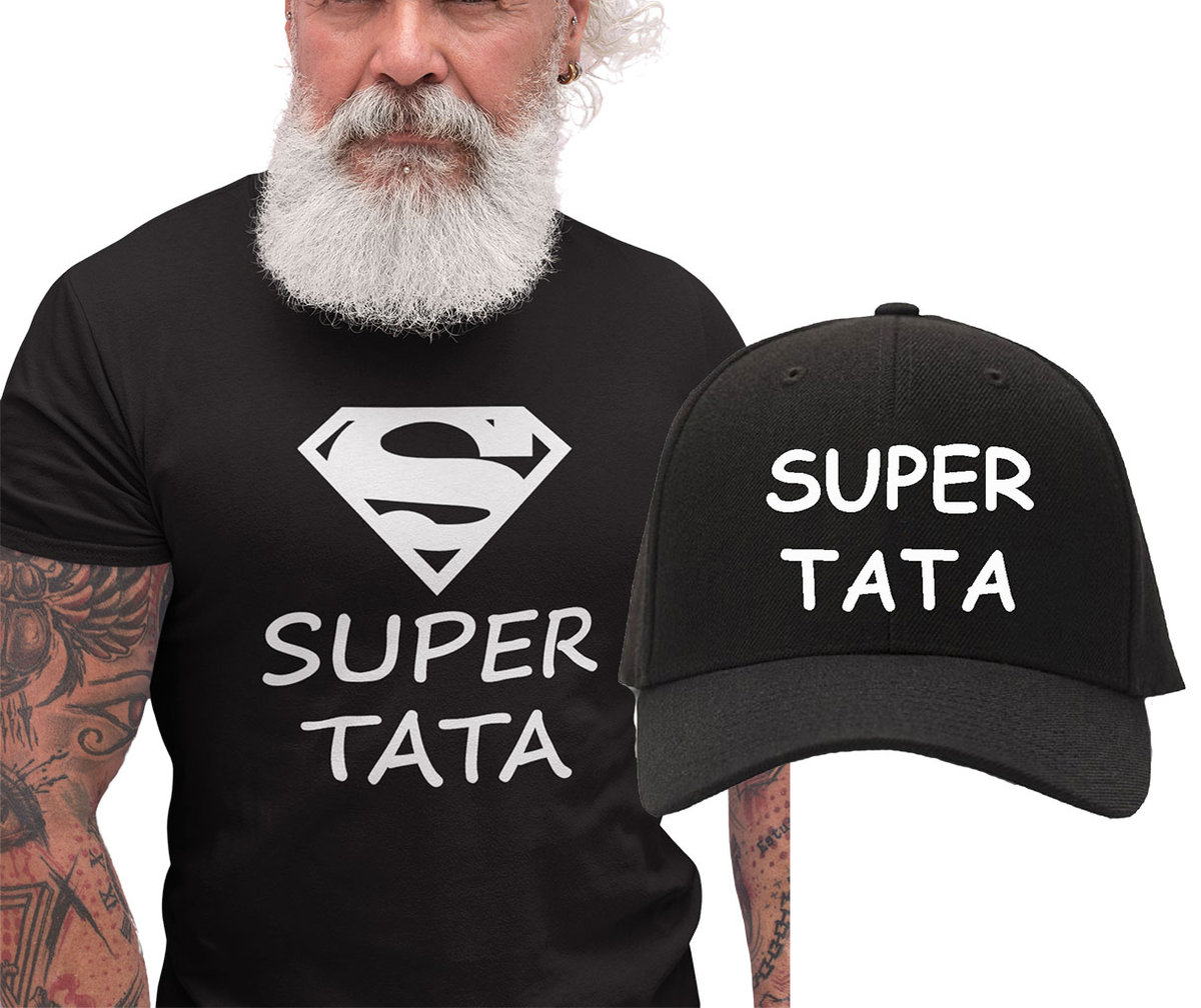 KOSZULKA + CZAPKA BEJSBOLÓWKA Z HAFTEM na Dzień TATY SUPER TATA PREZENT XS