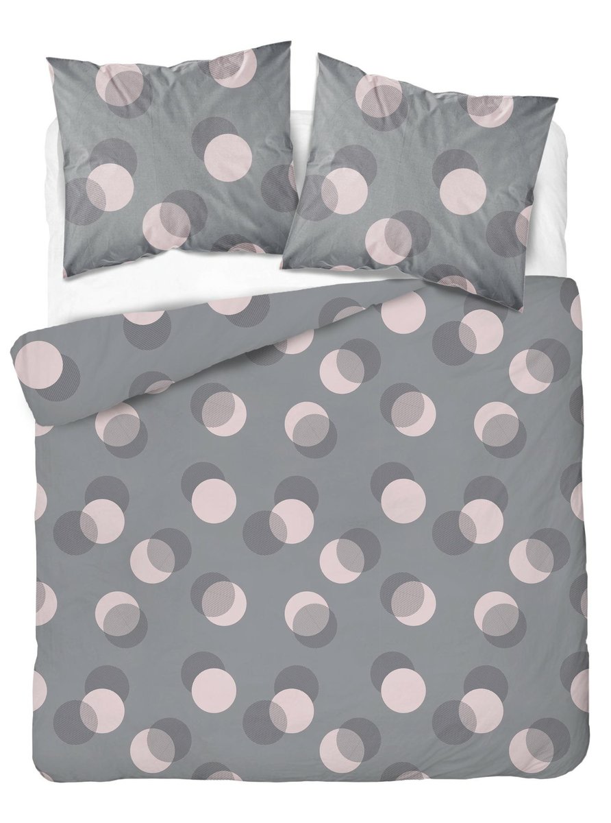 Pościel Grafitowa Z Pudrowo-Różowymi Okręgami – 220X200 – Kolekcja Naturalis
