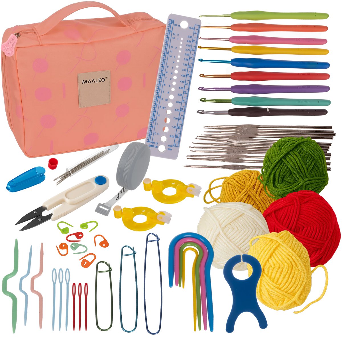 Zestaw do szydełkowania, szydełka 0,6-6,0, akcesoria wszystko w etui 58el XXL, również do nauki i na prezent RUHHY!