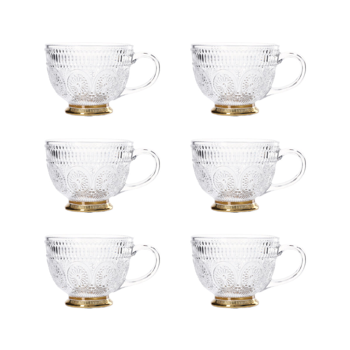 Zestaw 6X Filiżanka Barrel Szklana Wzorzysta Ze Złota Nóżką 0,36 L Homla