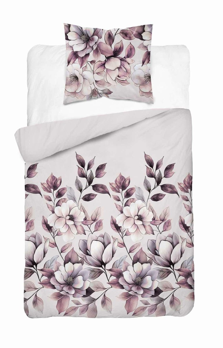 Pościel jasnoróżowa w kwiaty przydymione – 140x200 – kolekcja Naturalis