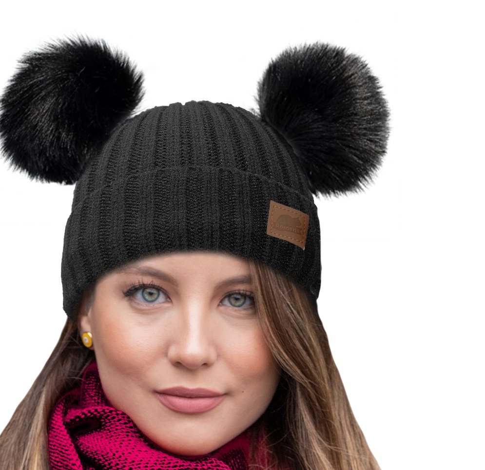 Zimowa CZAPKA CIEPŁA dwa pompony Ciepły Polar