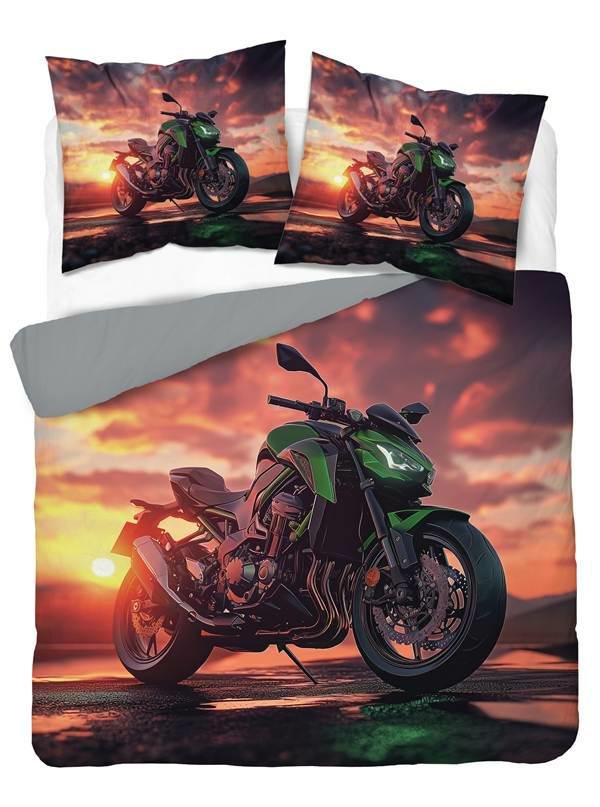 Pościel 3D Z Mikrofibry Z Motocyklem Na Tle Zachodu Słońca – 220X200 Cm – Visuale 3D