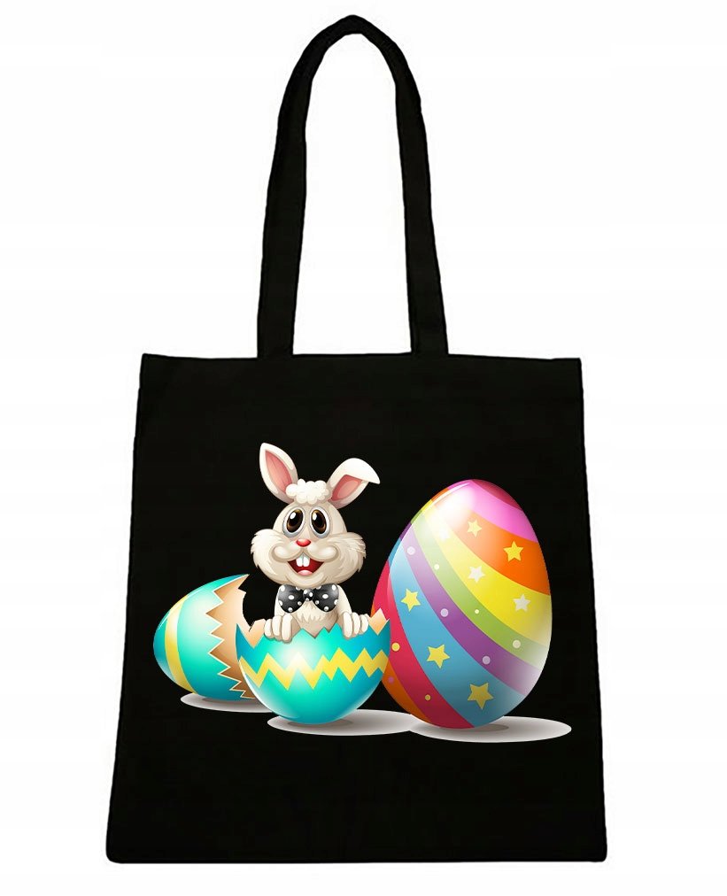 TORBA CZARNA NA RAMIĘ ŚWIĄTECZNA WIELKANOC ZAJĄC
