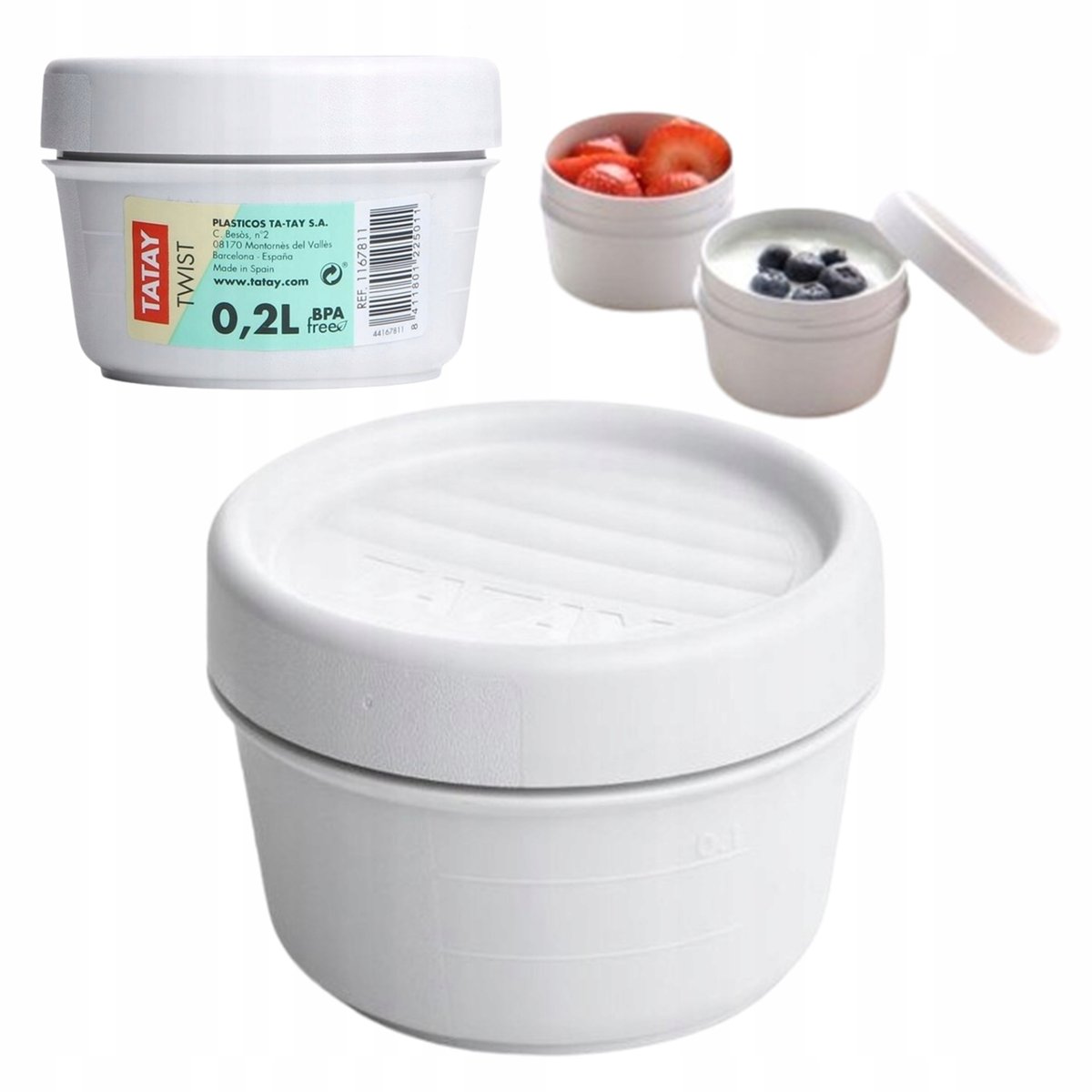 Pojemnik Zakręcany Szczelny Bez Bpa Do Jogurtu Musli 200 Ml Tatay Biały
