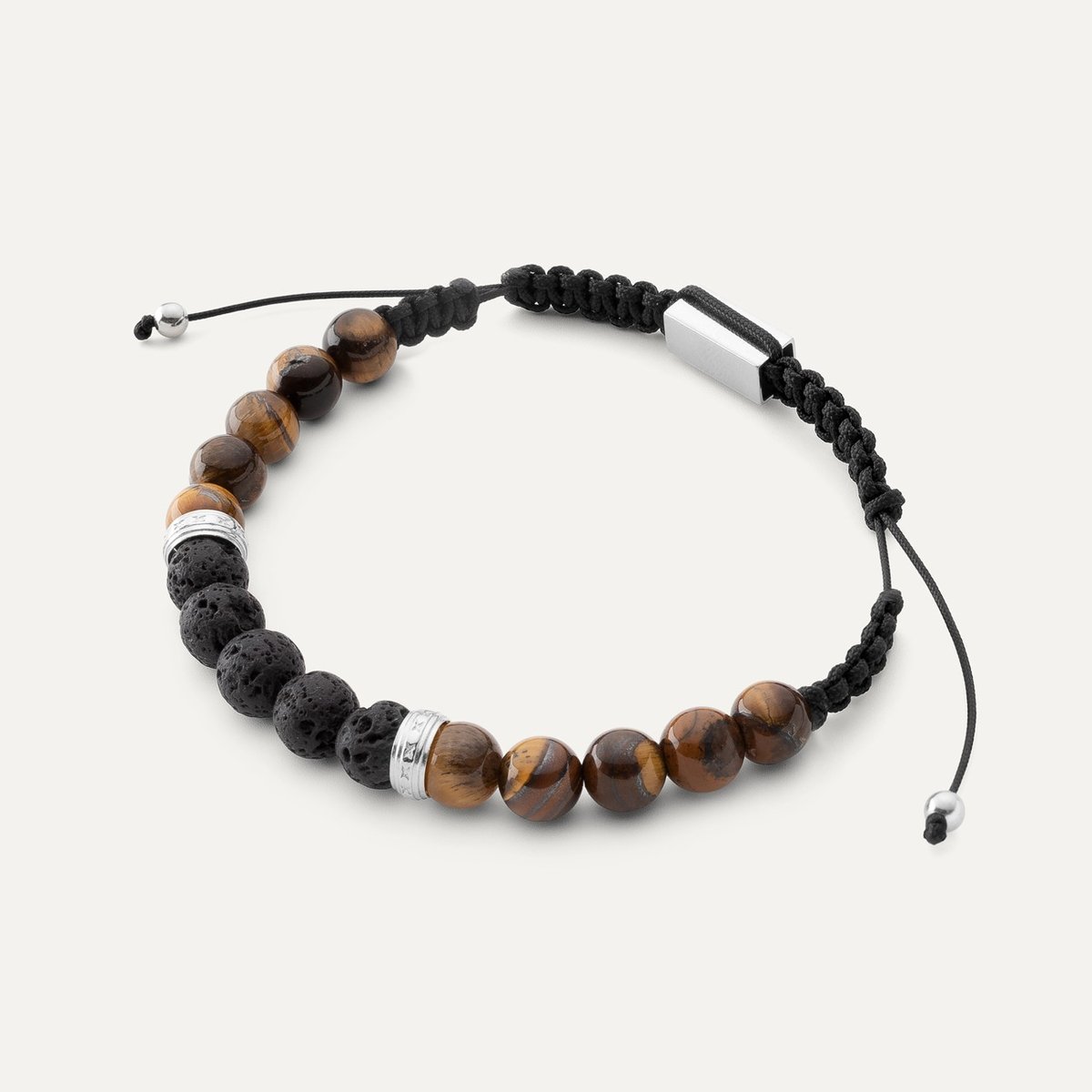 Męska bransoletka - tygrysie oko i lawa wulkaniczna, srebro 925