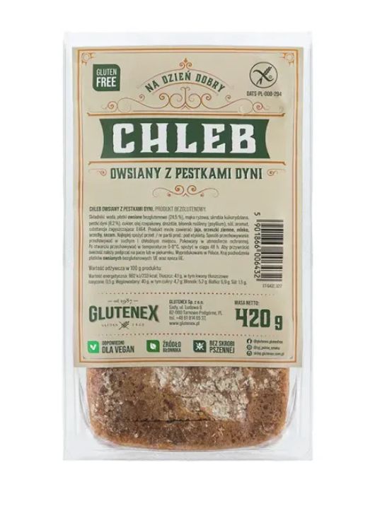 Glutenex Chleb owsiany z pestkami dyni 420 g