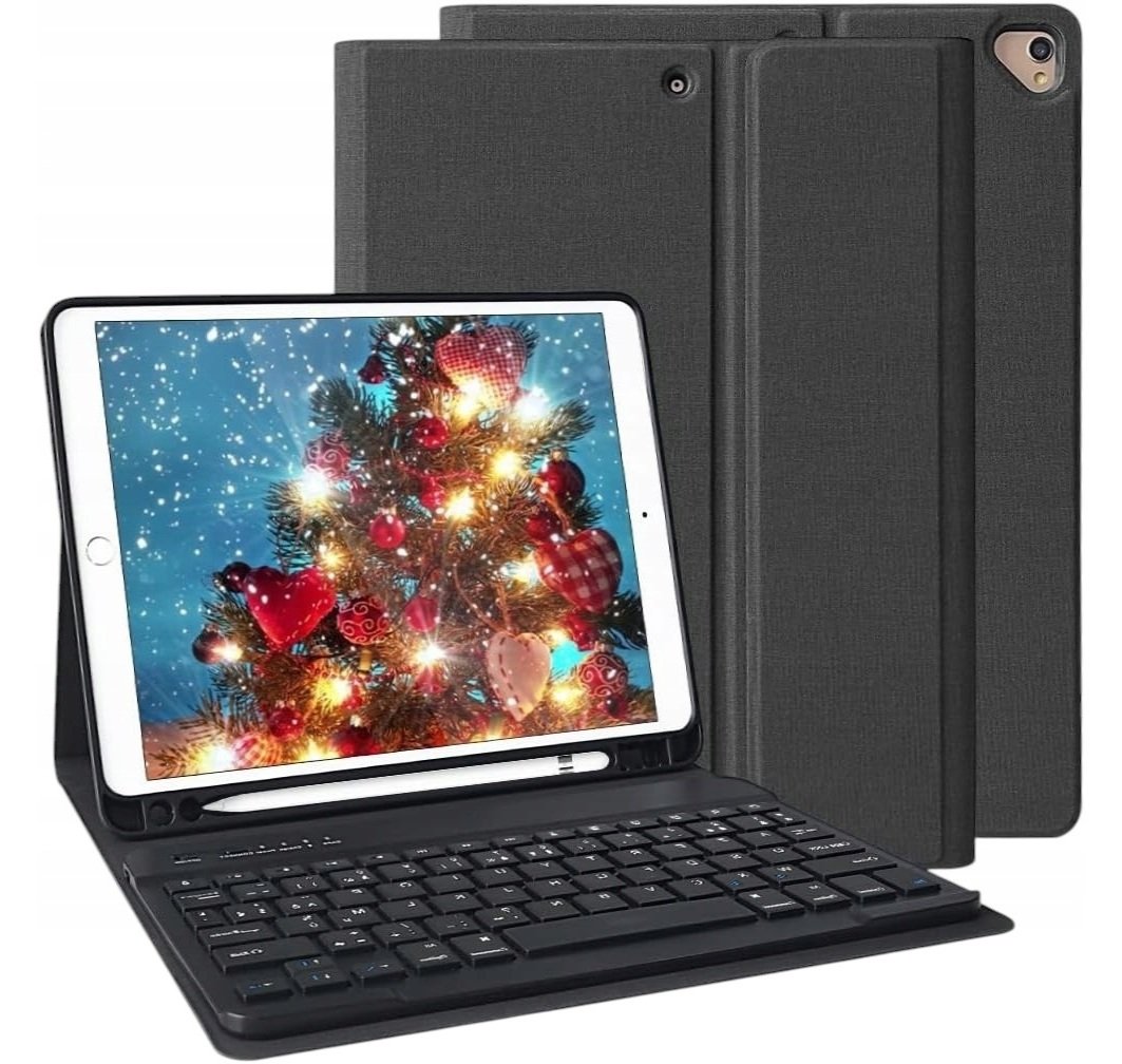 KBCASE Etui z Klawiaturą AZERTY + Naklejki do iPad 10.2/Air3/Pro 10.5