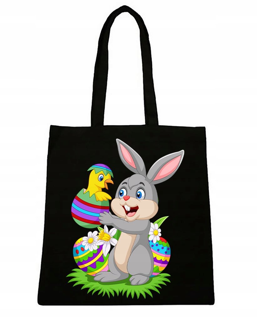 TORBA CZARNA NA RAMIĘ ŚWIĄTECZNA WIELKANOC ZAJĄC