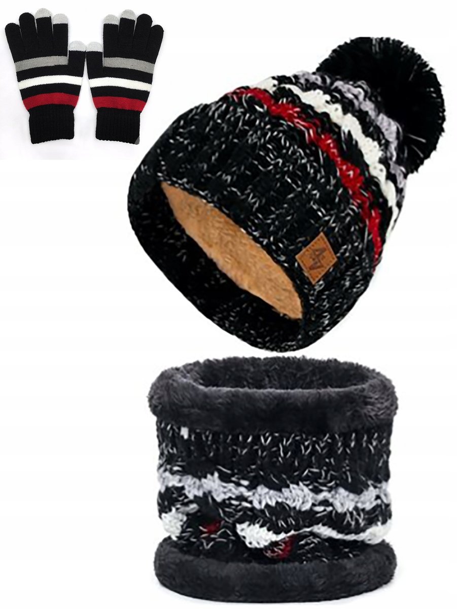 Ciepły Zestaw Zimowy Czapka Komin + Rękawiczki