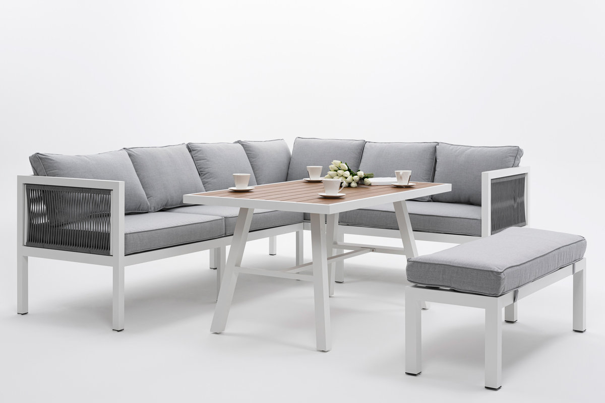 Meble ogrodowe narożnik nowoczesny aluminium PORTOFINO biały lewy