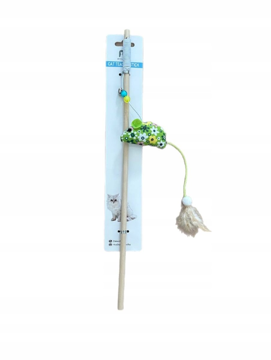 Zabawka Dla Kota Wędka Mysz Z Piórkami Oraz Dzwonkiem 40Cm
