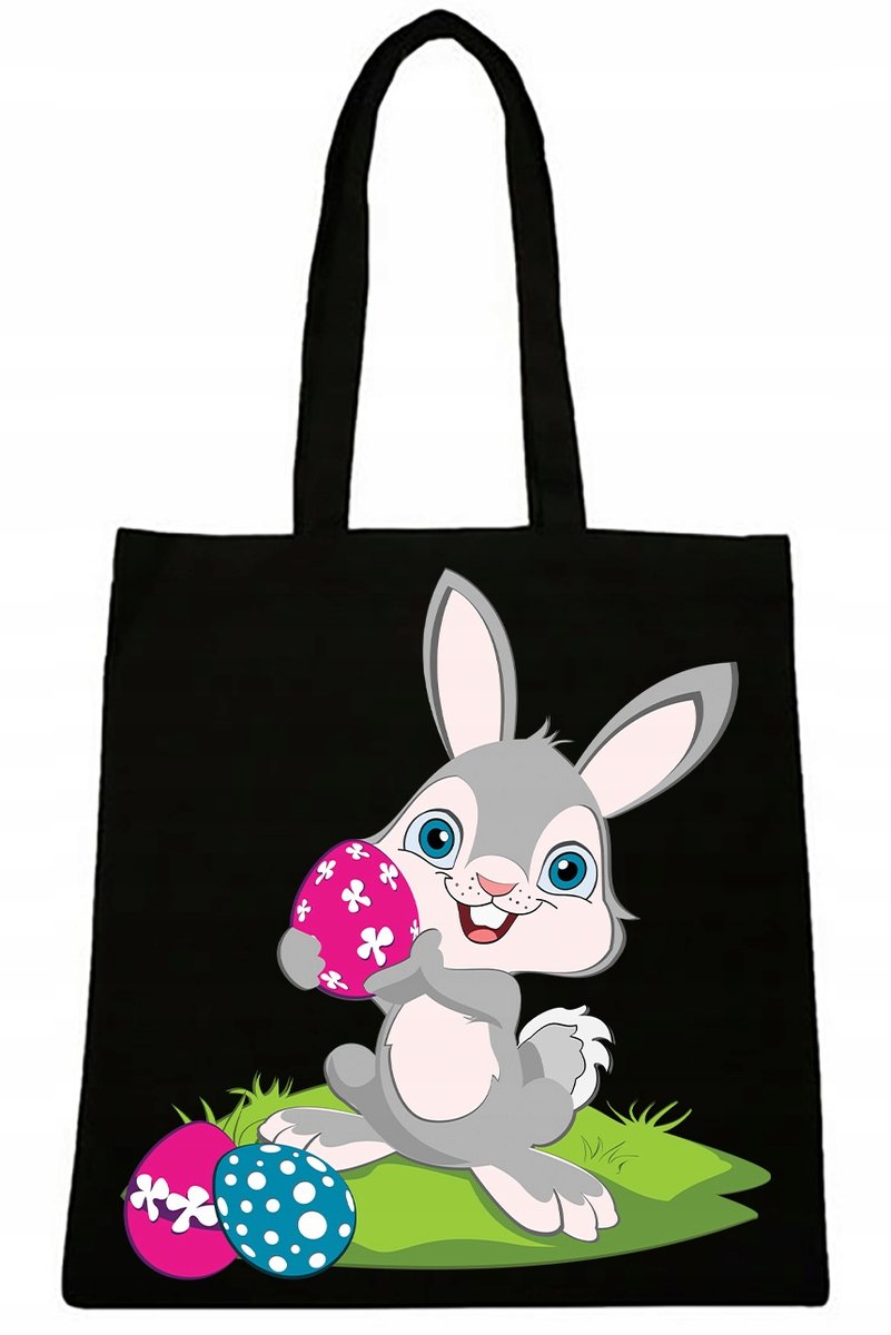 TORBA CZARNA NA RAMIĘ ŚWIĄTECZNA WIELKANOC ZAJĄC
