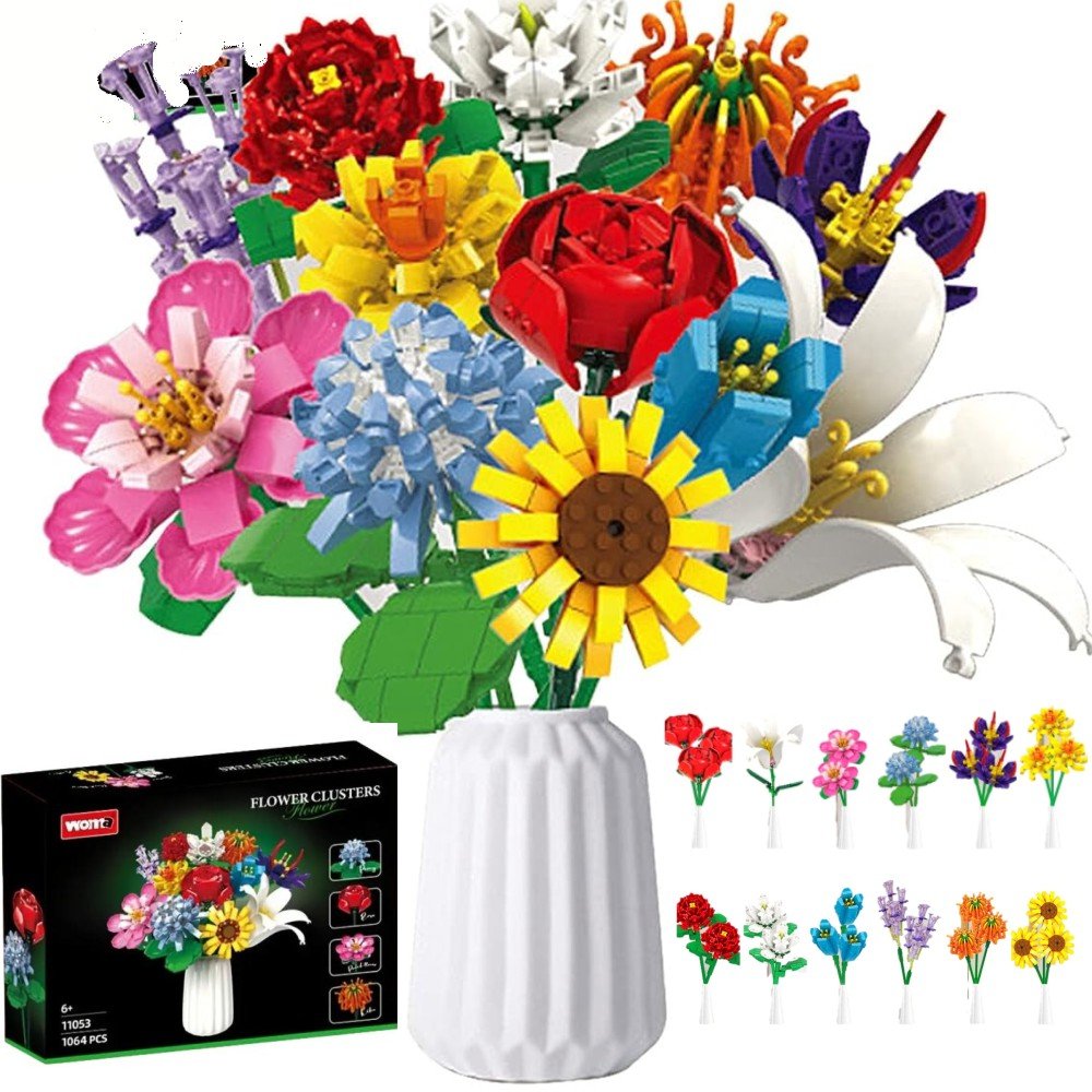 KLOCKI BUKIET KWIATKI 1064 EL KONSTRUKCYJNE WAZON DONICZKA RÓŻA LILIA