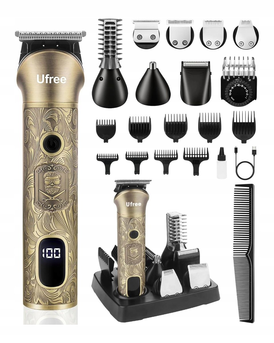 Trymer Ufree 7w1 broda włosy nos uszy ciało golarka LCD akumulator