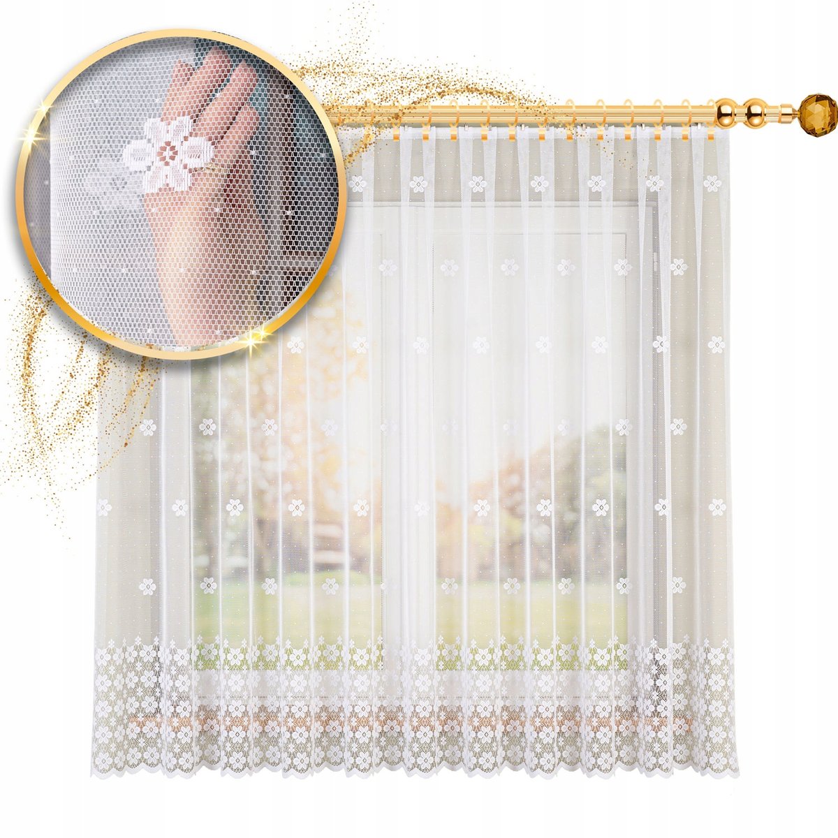 FIRANKA FIRANA ŻAKARDOWA 44364/175 BIAŁA ZE WZOREM PASOWYM