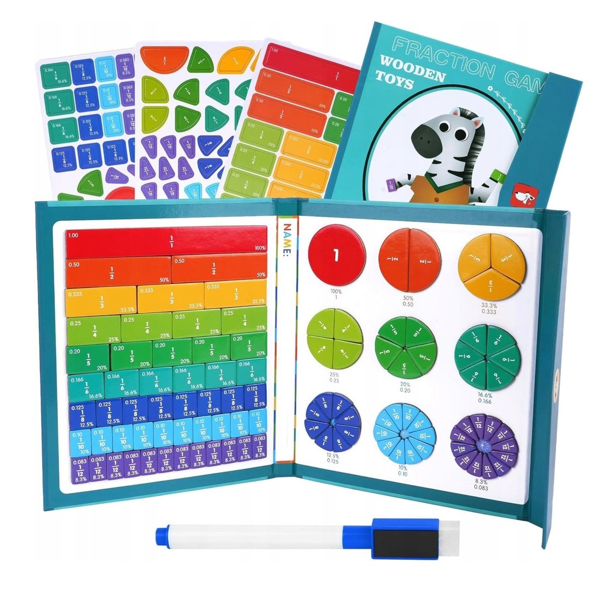 Tablica Magnetyczna Montessori Nauka Ułamków Edukacyjna 51el Mazak