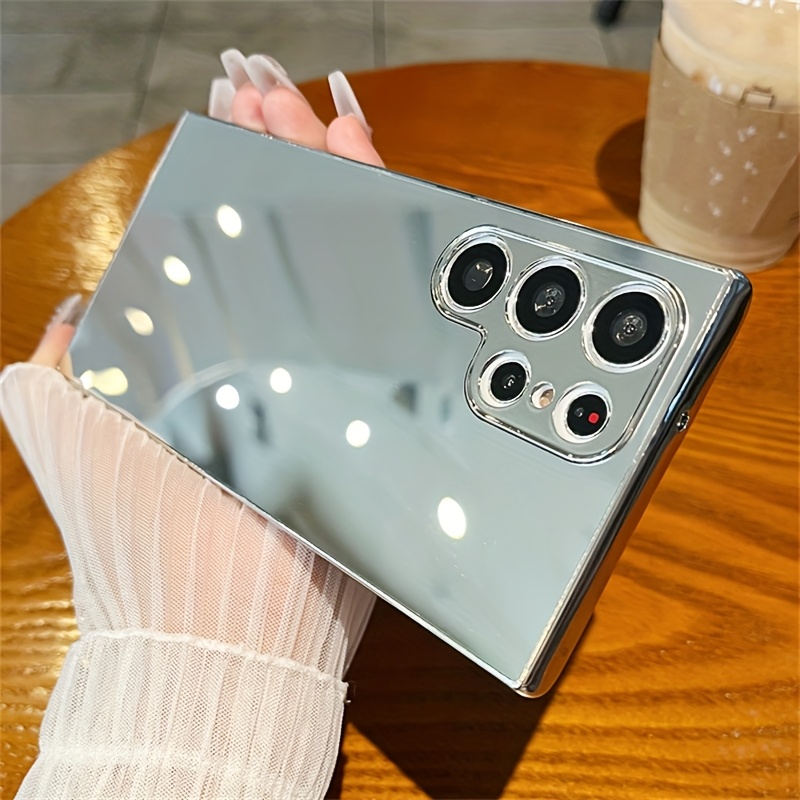 TEMU Etui na telefon: Luksusowe etui z lusterkiem do makijażu dla for Samsung for Galaxy S25 S24 Plus S23 S22 Ultra A54 A34 A14 5G Srebrzysta