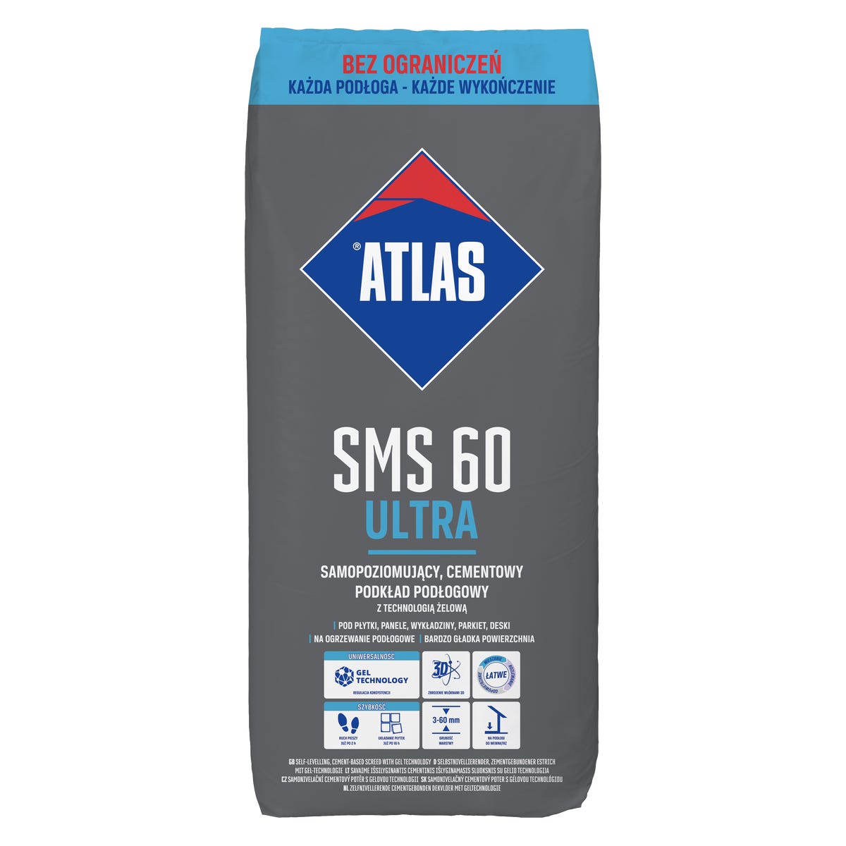 Podkład żelowy cementowy samopoziomujący SMS 60 ULTRA ATLAS 25 kg