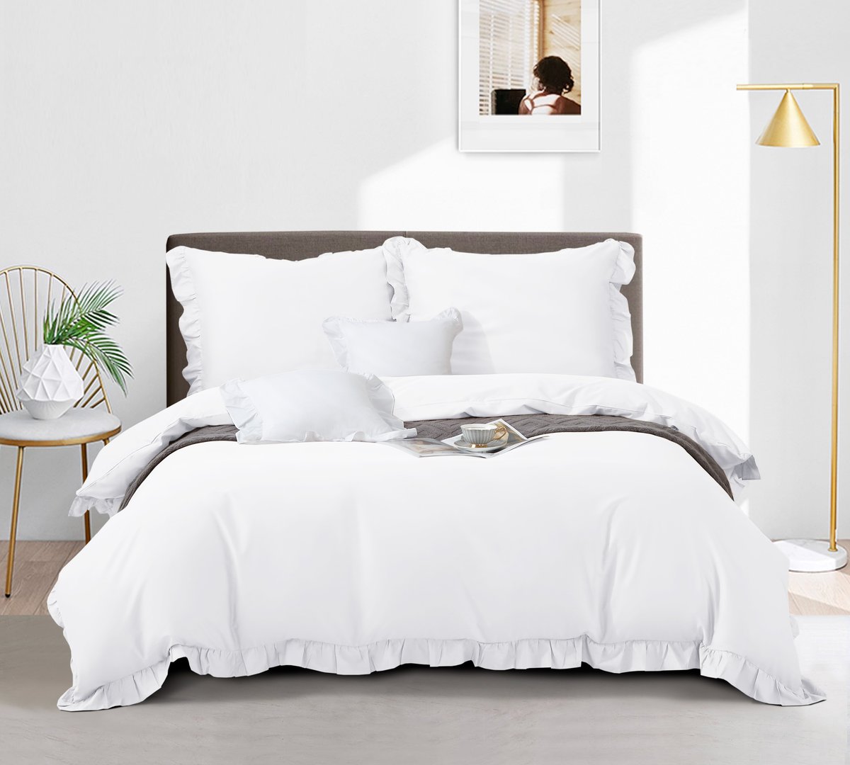 Elegancka Pościel Satinowa 160x200 Ruffy Premium z Falbanką, 100% Bawełna OEKO-TEX