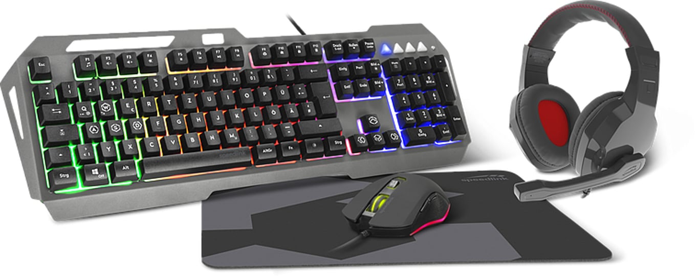 SPEEDLINK LUNERA 4in1 klawiatura Dołączona myszka Gaming USB QWERTZ Niemiecki Czarny