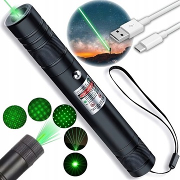 Wskaźnik Laserowy Pointer Laser Zielony Usb Mocny Duży Zasięg Akumulator