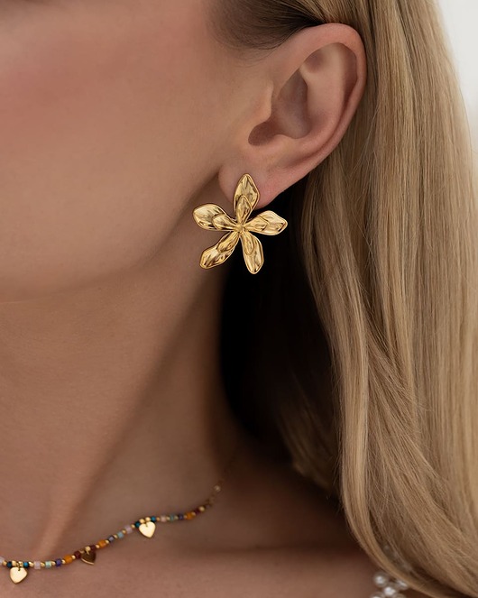 Złote kolczyki kwiaty ze stali chirurgicznej Paraiso Filiriana