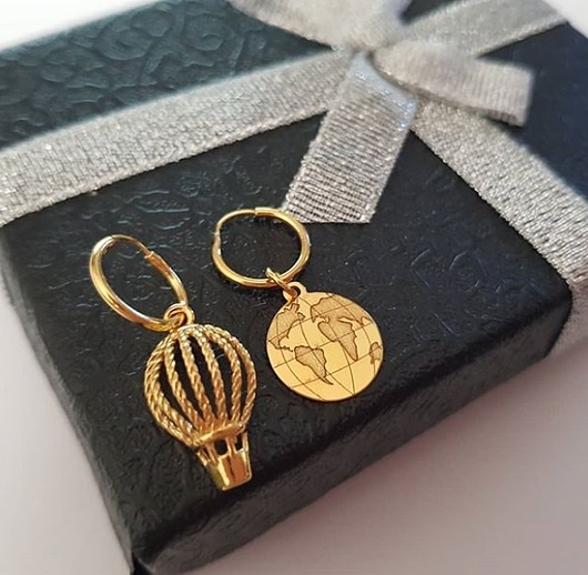 Kolczyki pozłacane balon i globus