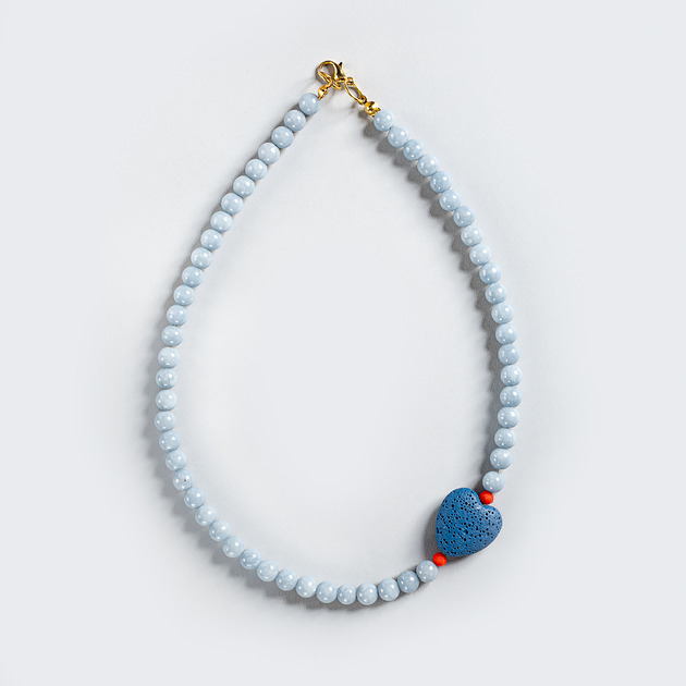 Naszyjnik Serce z kamieni naturlanych i lawy wulkanicznej