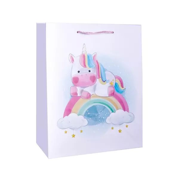 Torebka prezentowa z wzorem jednorożca i tęczy - 18 x 23 cm