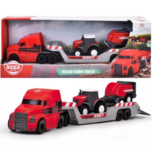Dickie: Zestaw zabawkowy z pojazdem transportowym traktor Massey Ferguson Micro Farm