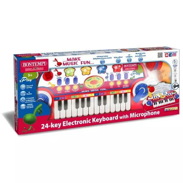 Bontempi: Syntezator z 24 klawiszami, z mikrofonem - czerwony