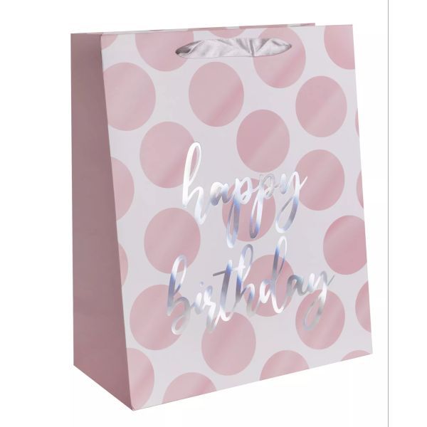 Torba prezentowa z napisem Happy Birthday 18 x 23 cm - różowy
