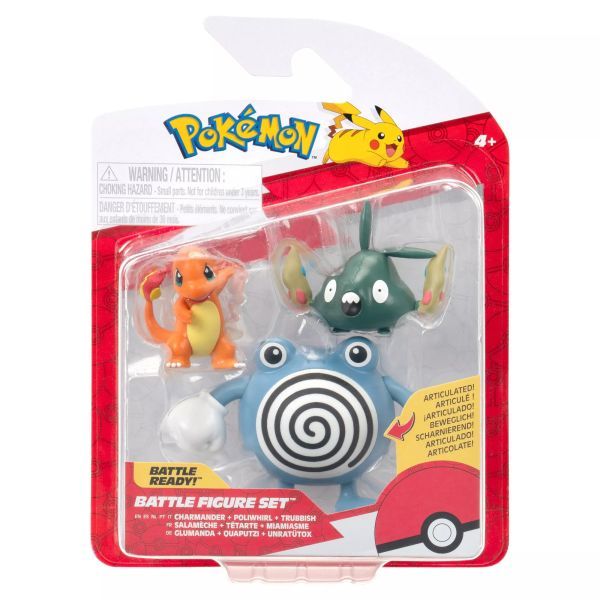 Pokémon: zestaw 3 figurek - Charmander, Trubbish, Poliwhirl