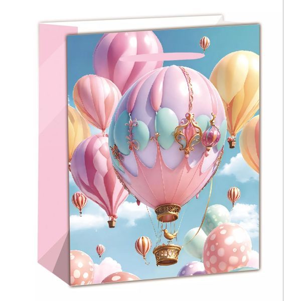 Torba prezentowa z wzorem na balon na ogrzane powietrze - 26 x 32 cm