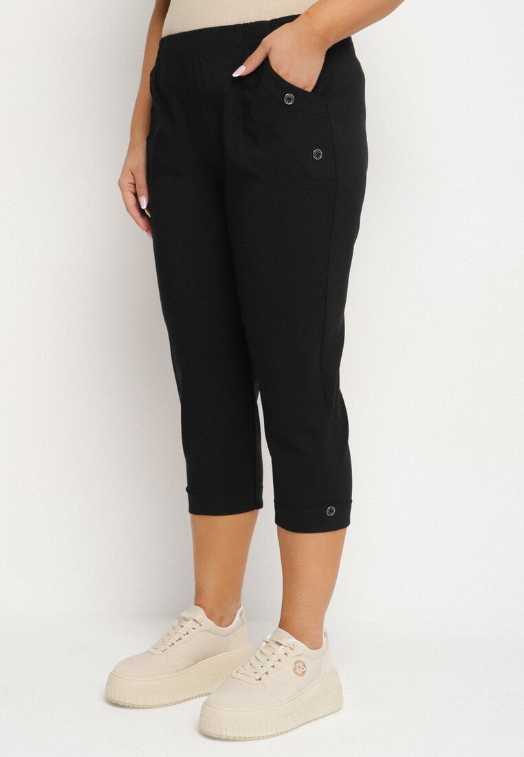 Czarne Spodnie z Wiskozą i Ozdobnymi Guzikami Lireza