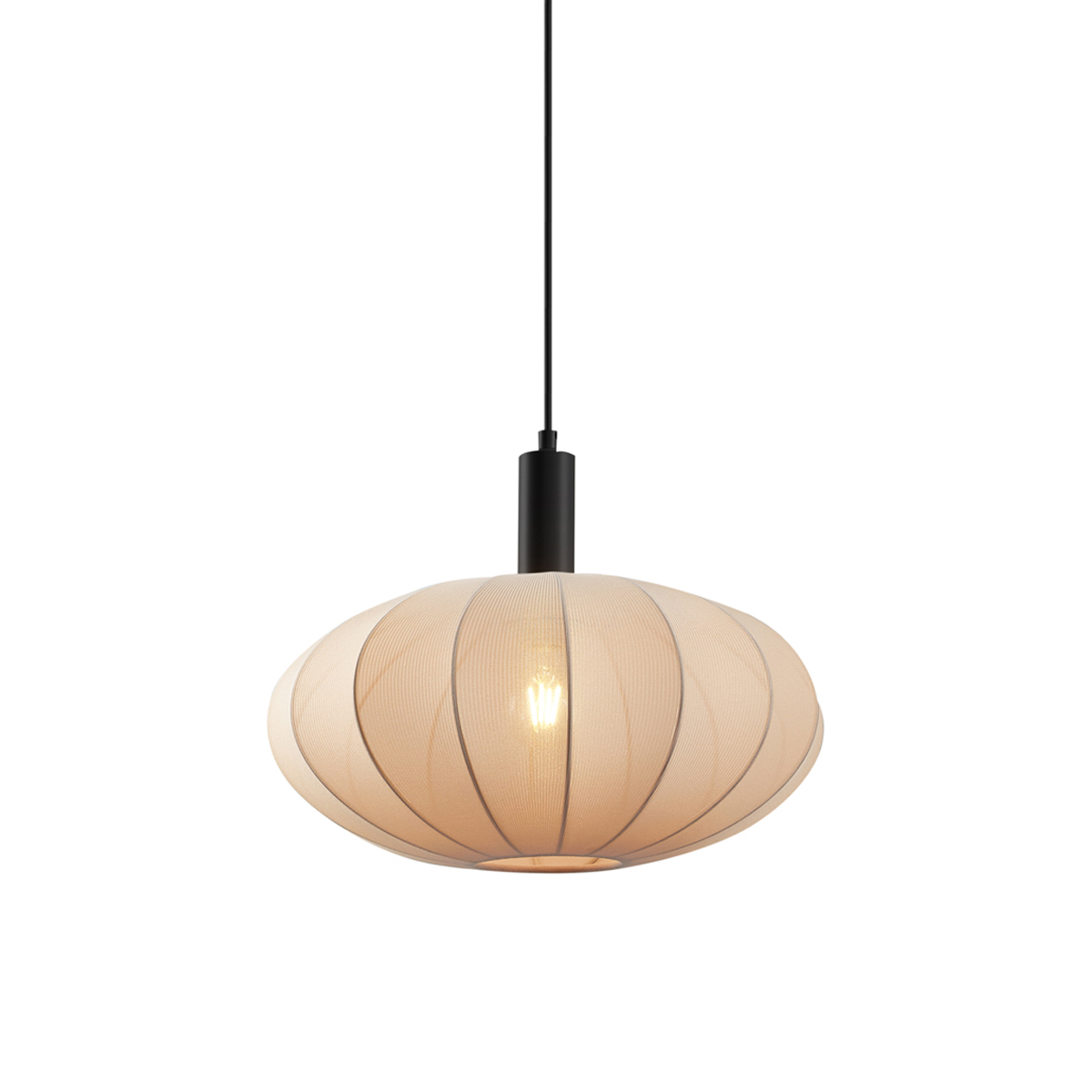 QAZQA Lampa wisząca Japandi czarna z brązowym materiałowym kloszem - Bida