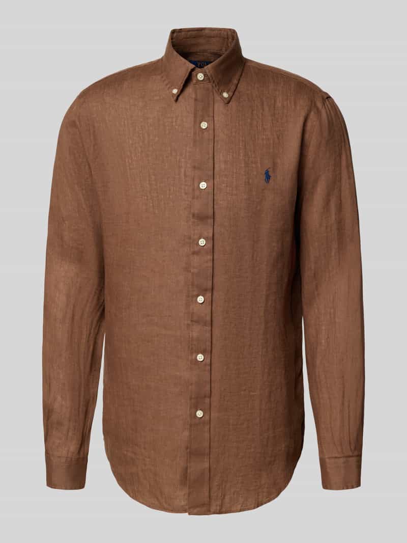 Koszula lniana o kroju regular fit z kołnierzykiem typu button down