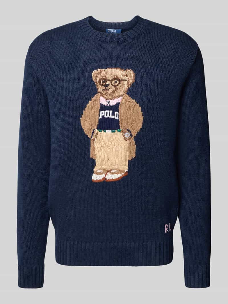 Sweter z dzianiny z mieszanki lnu i bawełny z okrągłym dekoltem