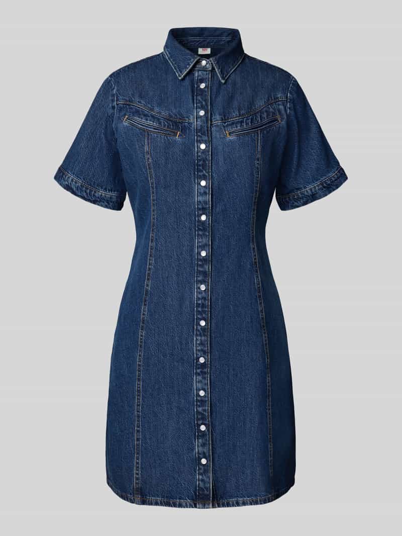 Sukienka jeansowa o długości do kolan z kołnierzykiem koszulowym