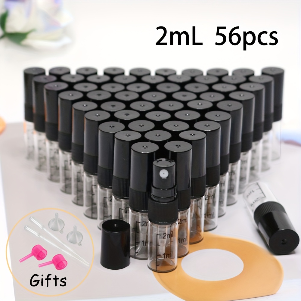 TEMU Zestaw 56 Szkłek o Pojemnościach 2ml/3ml/5ml/10ml z Precyzyjnymi Podziałkami, Butelki do Perfum i Esencji, Rozpylaczki Kosmetyczne do Wielu