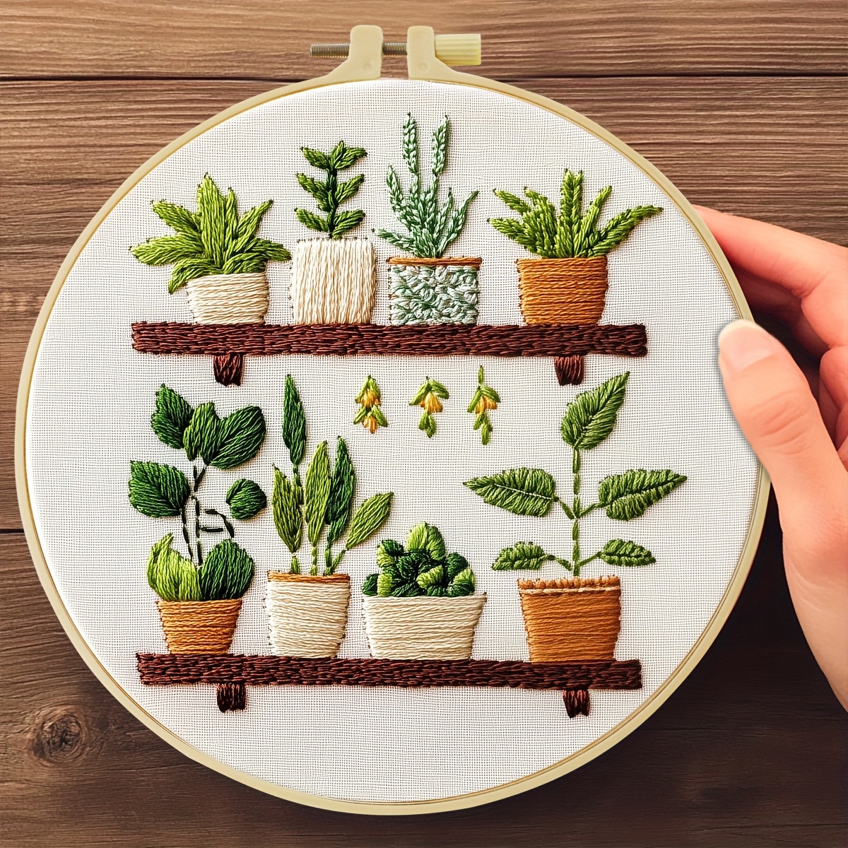 TEMU Zestaw do haftu 1 szt., 20x20 cm / 7.9x7.9 cali, zielona roślina, ręcznie robiony zestaw do haftowania DIY, odpowiedni dla początkujących