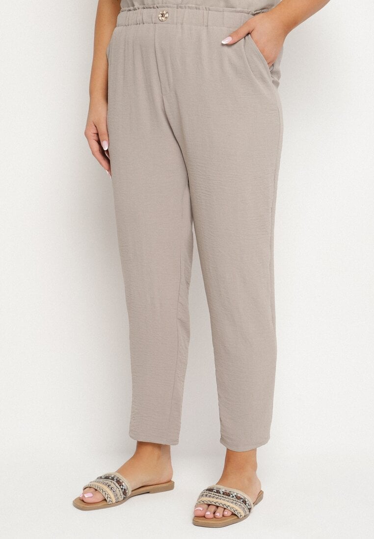 Beżowe Spodnie o Prostym Kroju z Gumką w Talii Filavia