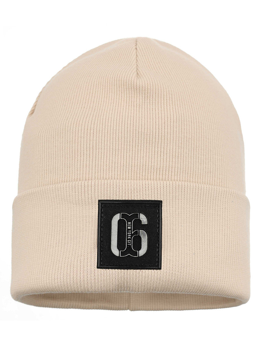 Chłopięca czapka beanie z naszywką 06 NYC beżowa Ambra Biz