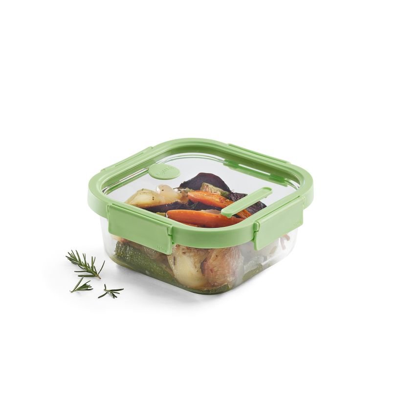 Lekue - Szklany kwadratowy pojemnik 1100 ml Zielony