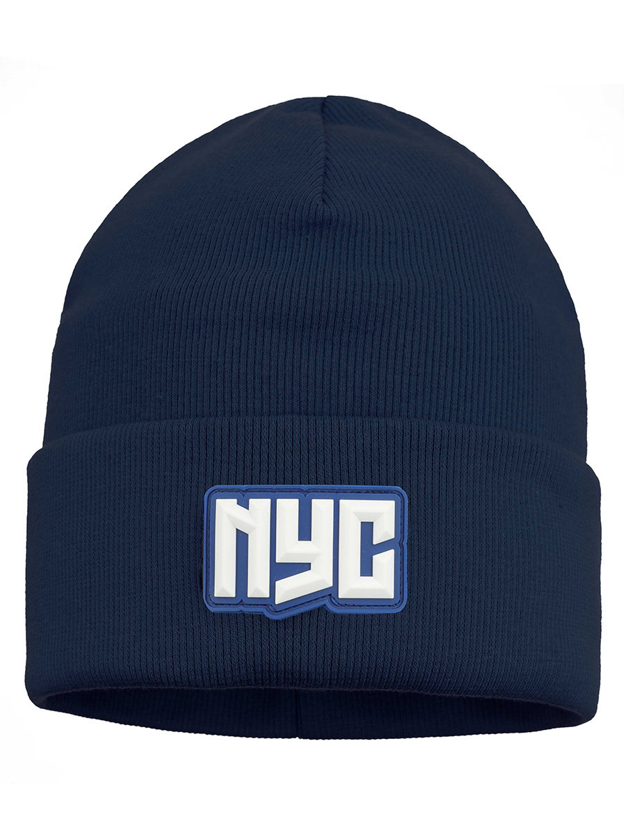 Chłopięca czapka beanie z naszywką Brand NYC granatowa Ambra Biz